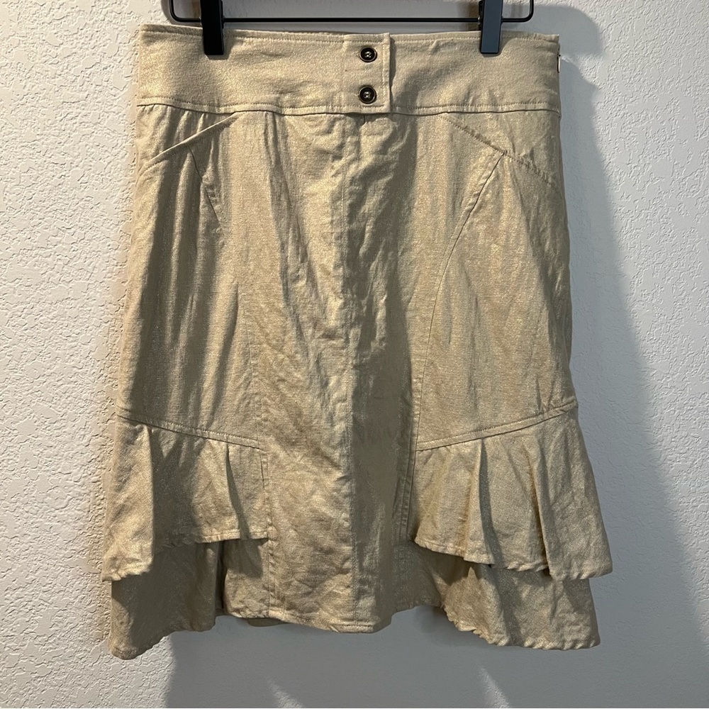 Women’s Cache gold shimmery linen blend knee length skirt size 0